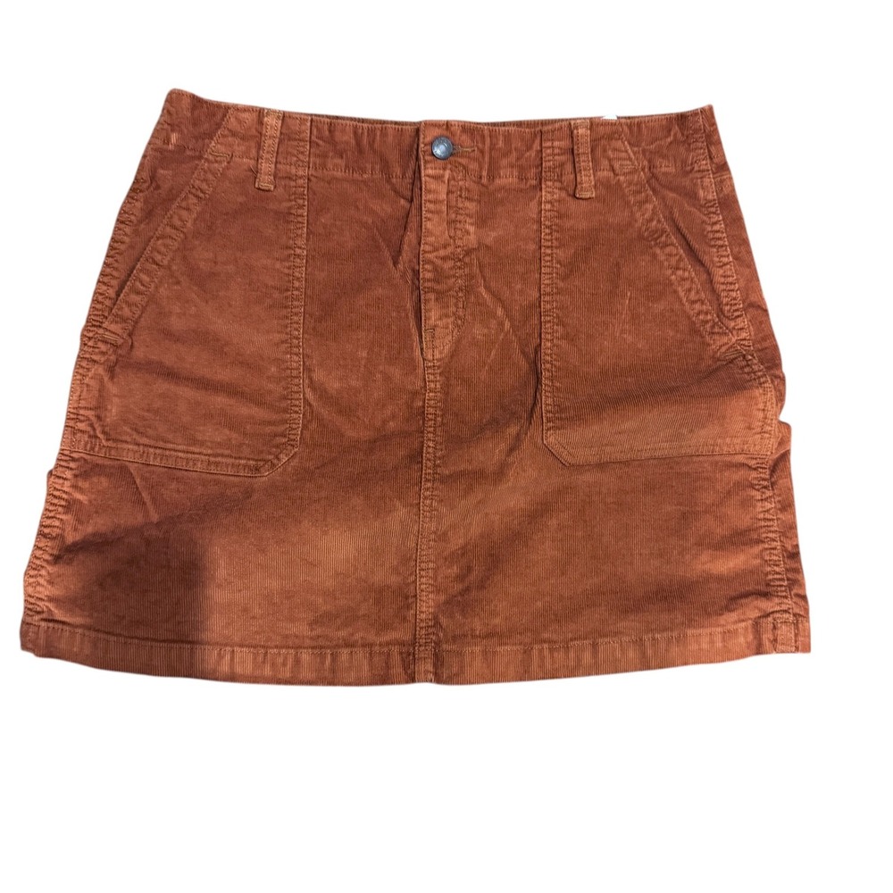 Old Navy Corduroy Mini Skirt Women 14 Rust Orange Patch Pocket Boho Fall Retro